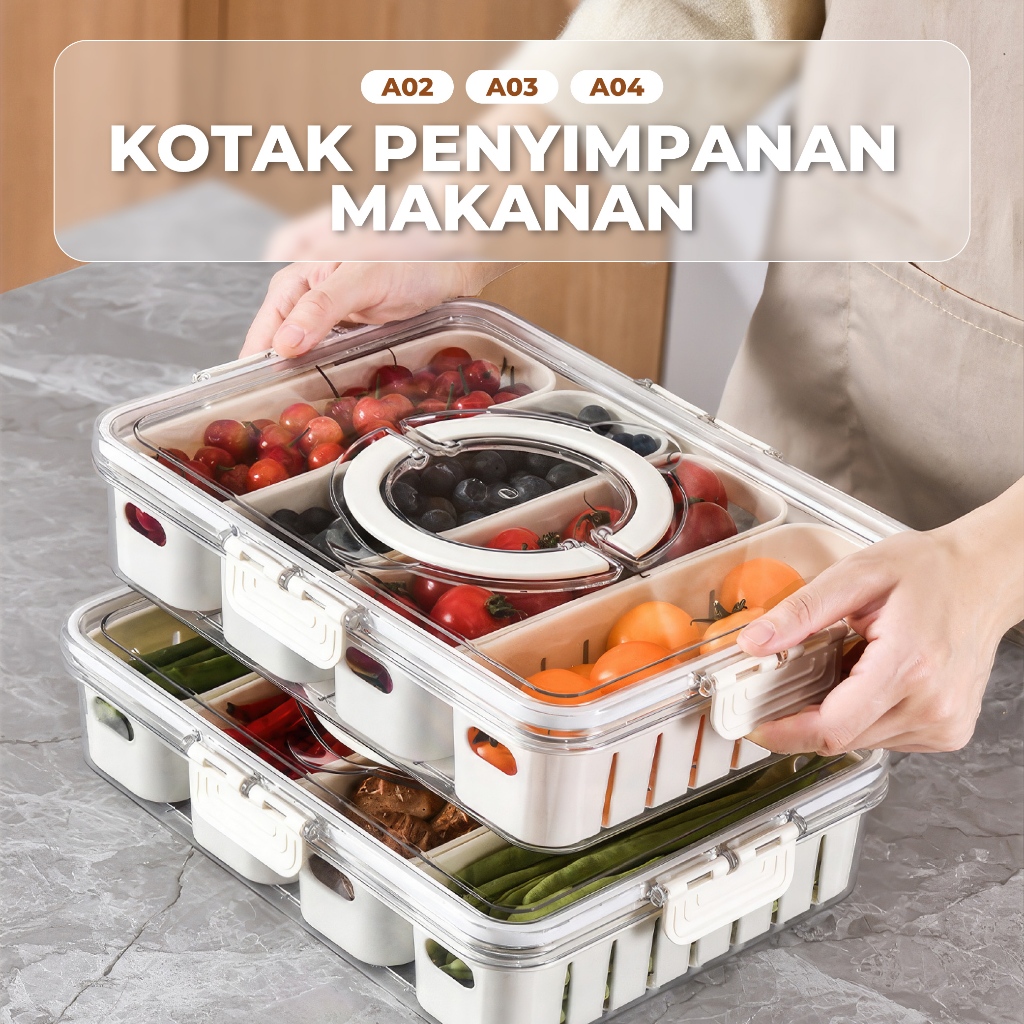 Kotak Penyimpanan Kulkas Kontainer Kulkas Keranjang Pengering Sayuran Buah Dengan Saringan