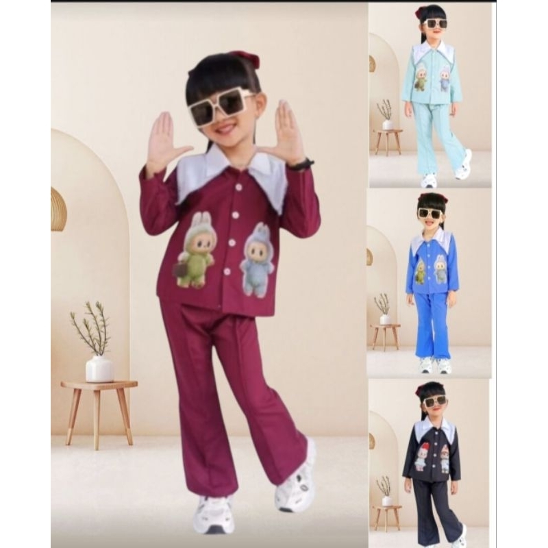 SETELAN ANAK PEREMPUAN USIA 1-8 TAHUN LABUBU BAHAN KATUN VOXY