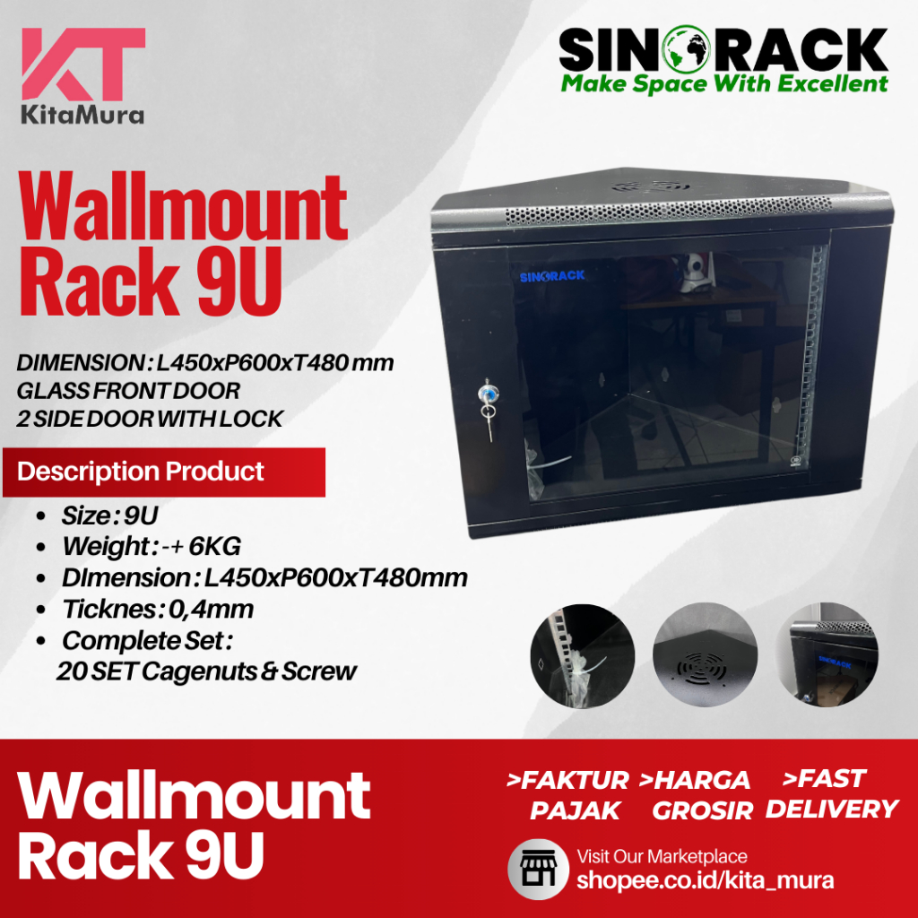 Wall Mount Rack Server Sinorack 9U , Rack Server Siku Type SN-V5209SK