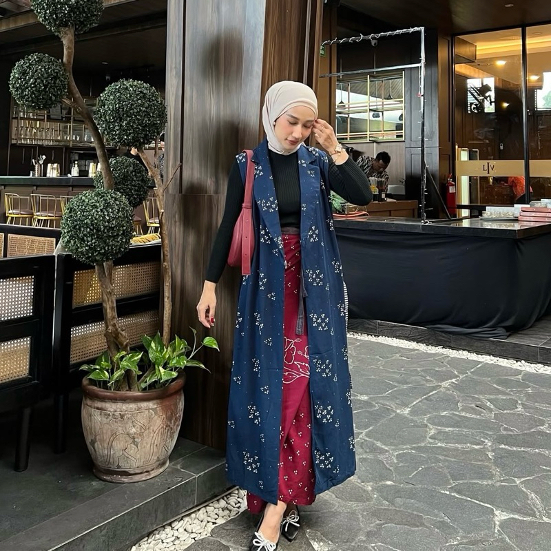 VEST BATIK MOANA - OUTER BATIK - VEST BATIK MODREN - BAJU LEBARAN HARI RAYA - CUSTOM BAJU LEBARAN KE