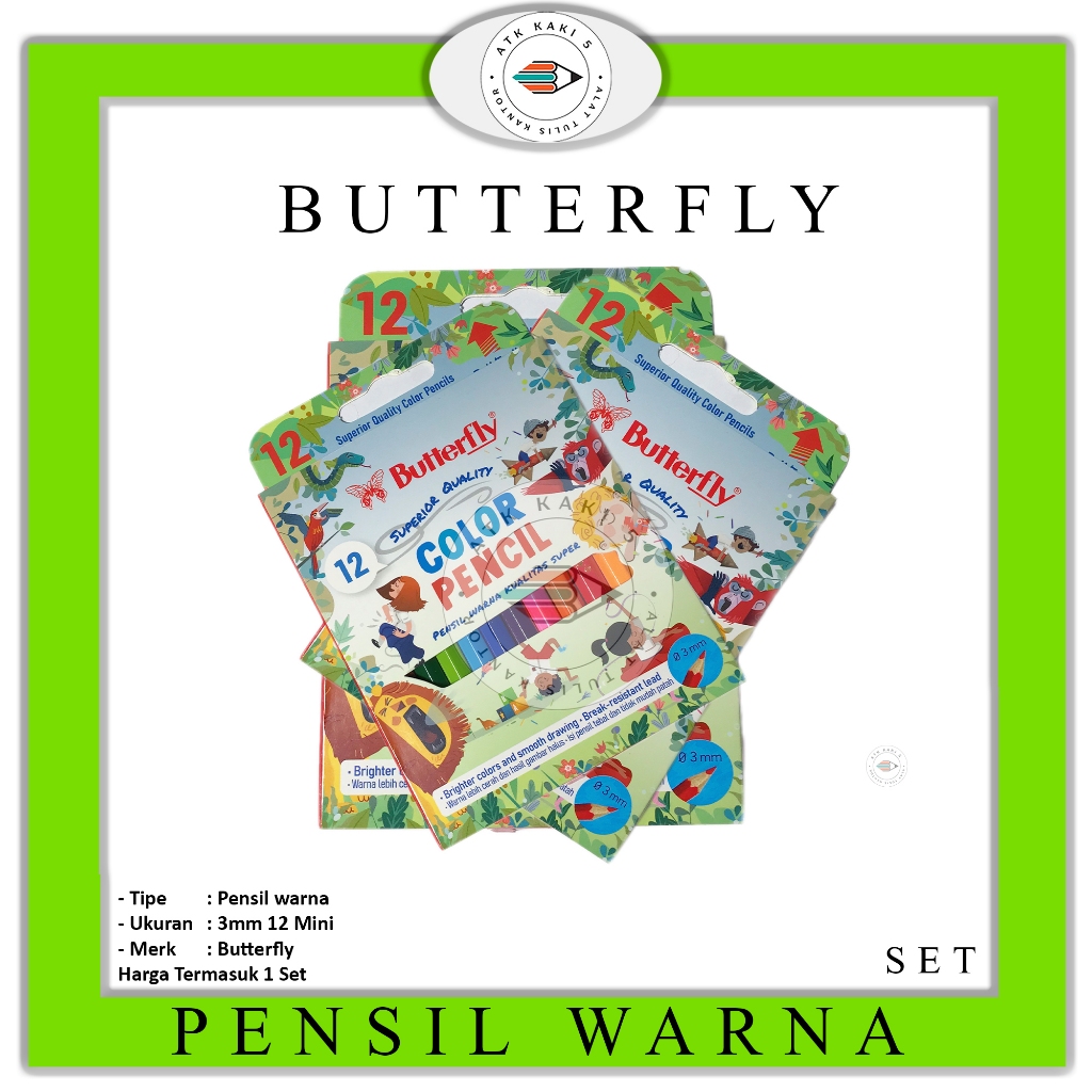 

Butterfly - Pensil 12 Warna Mini Premium Panjang Smooth - SET