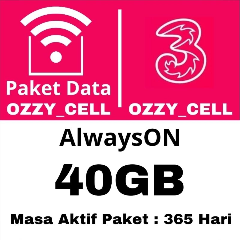 TRI AON AlwaysOn 40GB FULL 365 hari Paket Data Kuota 3 Three