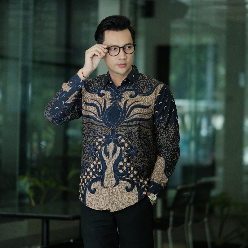 Batik Metamorvosa - Baju batik pria navy premium full furing