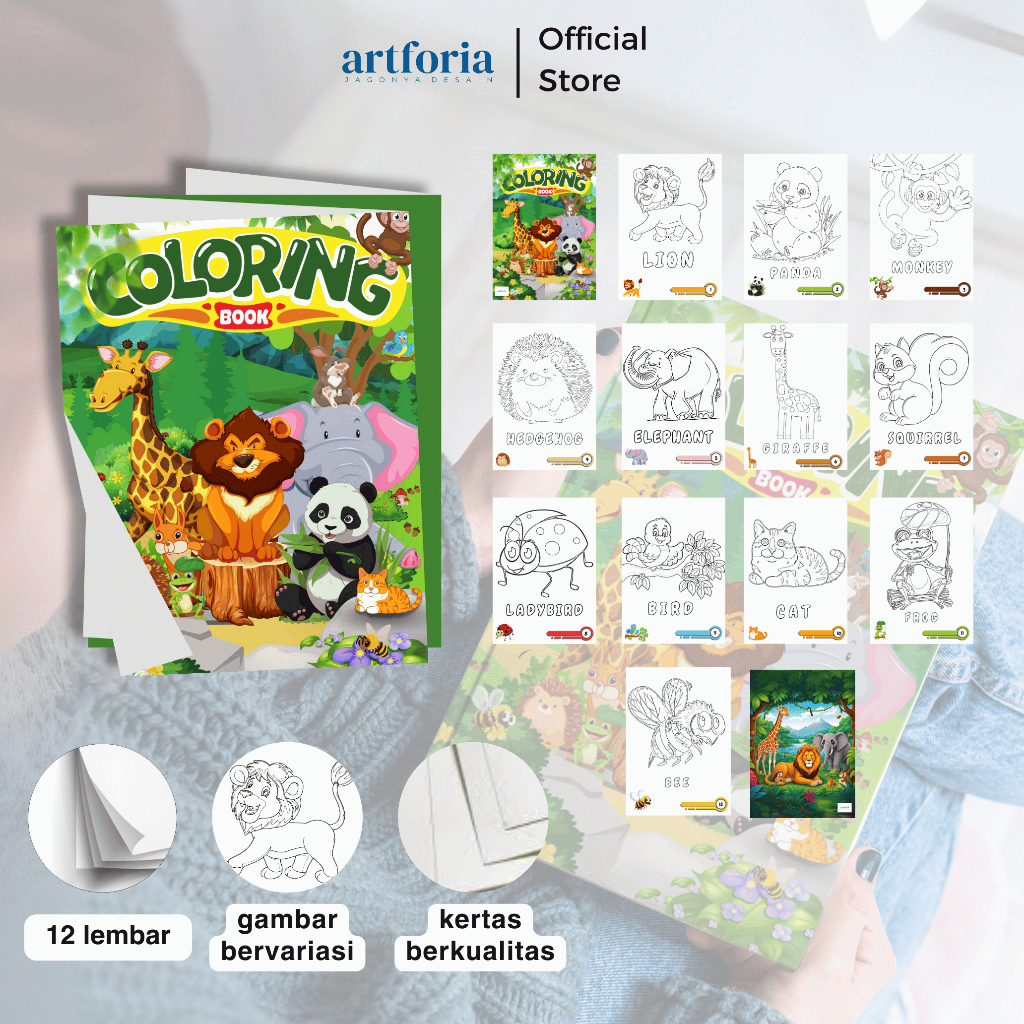 

Artforia Children Coloring Book / Buku Mewarnai Anak 12 Lembar Kertas 120G Berbagai Hewan Kreatif