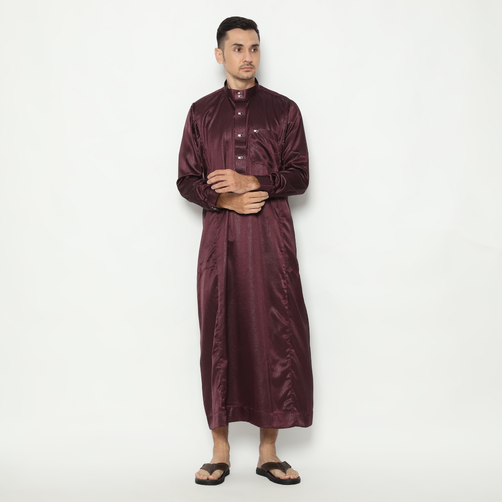 LATAHZAN JUBAH PRIA MAROKO MANSET MERAH HATI LENGAN PANJANG SLIMFIT