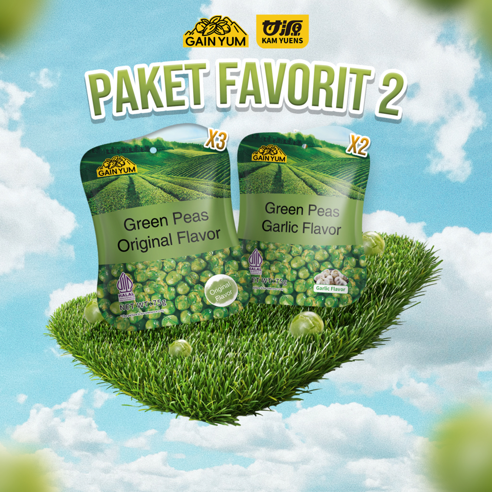 

[ PAKET FAVORIT 2 ] Gain Yum - Kacang Polong Rasa Bawang Putih dan Original Ukuran 75g