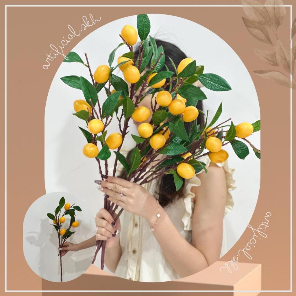 LEMON FLOWER ARTIFICIAL Aksesoris Kipas 3 Cabang Ginko Daun Bunga Ginkgo Emas Artificial Golden Flow