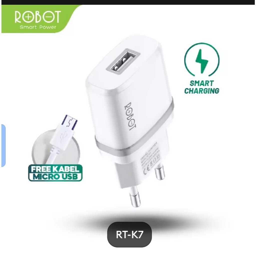 Robot Charger RT-K7 Dual USB Charger Handphone Charger robot Charger Android Original - Garansi 1 Ta