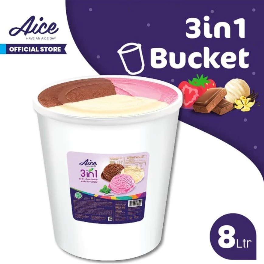 

AICE Ice Cream Bucket 8 Liter - 3 in 1 Coklat Vanilla Strawberry - (Es Krim Ember)