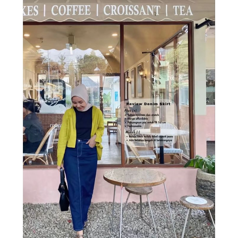 Rok jeans wanita korean style rok span jeans denim skirt wanita murah rok jumbo Panjang Hitam