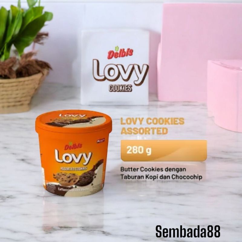 

DELBI'S LOVY ASSORTED COOKIES COFFECCINO & CHOCOBUTTER BUCKET KEMASAN 280 GRAM / KUE LEBARAN / SNACK