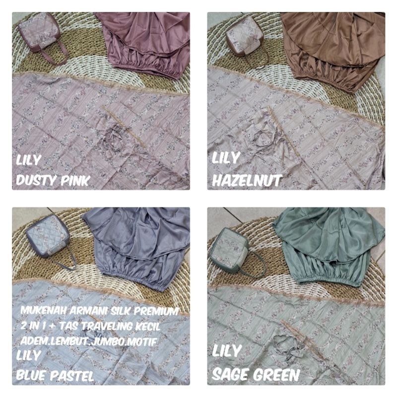 Mukenah Armanii Silk Original /Mukenah Traveling MOTIF(lembut.halus)JUMBO size + Tas koper