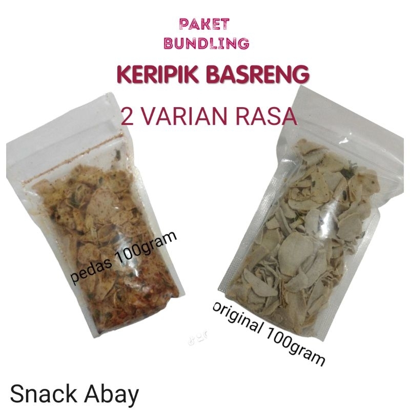 

Keripik Basreng Tipis Bundling 100gr Varian Rasa Pedas dan Ori Daun Jeruk