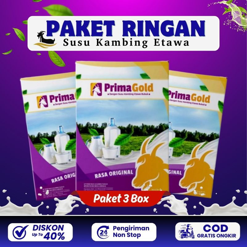 

PAKET RINGAN 3 BOX SUSU KAMBING ETAWA BUBUK PRIMAGOLD / GOLDENGOAT ALAMI MURAH ORIGINAL UNTUK ATASI NYERI TULANG PUNGGUNG SENDI ASAM URAT PEGAL LINU SYARAF KEJEPIT ASMA SESAK NAFAS BATUK MENAHUN PARU-PARU NYERI DADA
