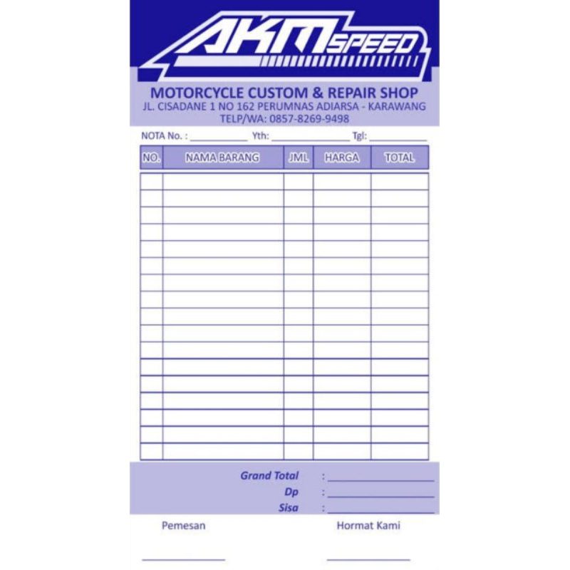 

Nota bengkel custom ukuran 10 x 16 cm 2 ply dan 1 ply isi 50 lembar