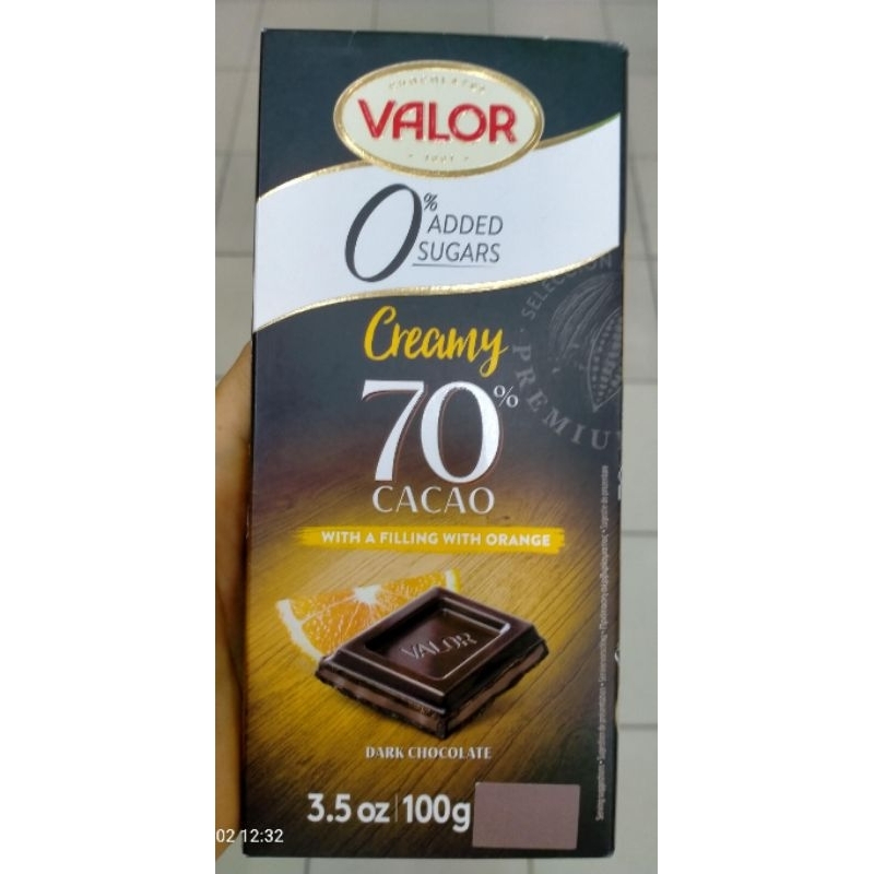 

VALOR ORANGE 0% ADDED SUGAR CREAMY 70% CACAO DARK CHOCOLATE 100g / Coklat Hitam isi krim jeruk