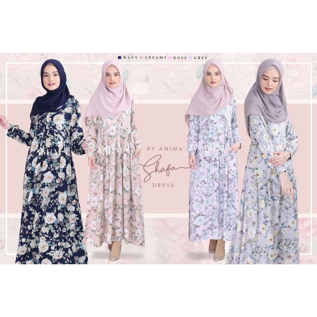 SHAFA DRESS AMIMA GAMIS SYARI JUMBO BUSUI WUDHU FRIENDLY MOTIF KEKINIAN SATIN MAXMARA DAILY BRANDED 
