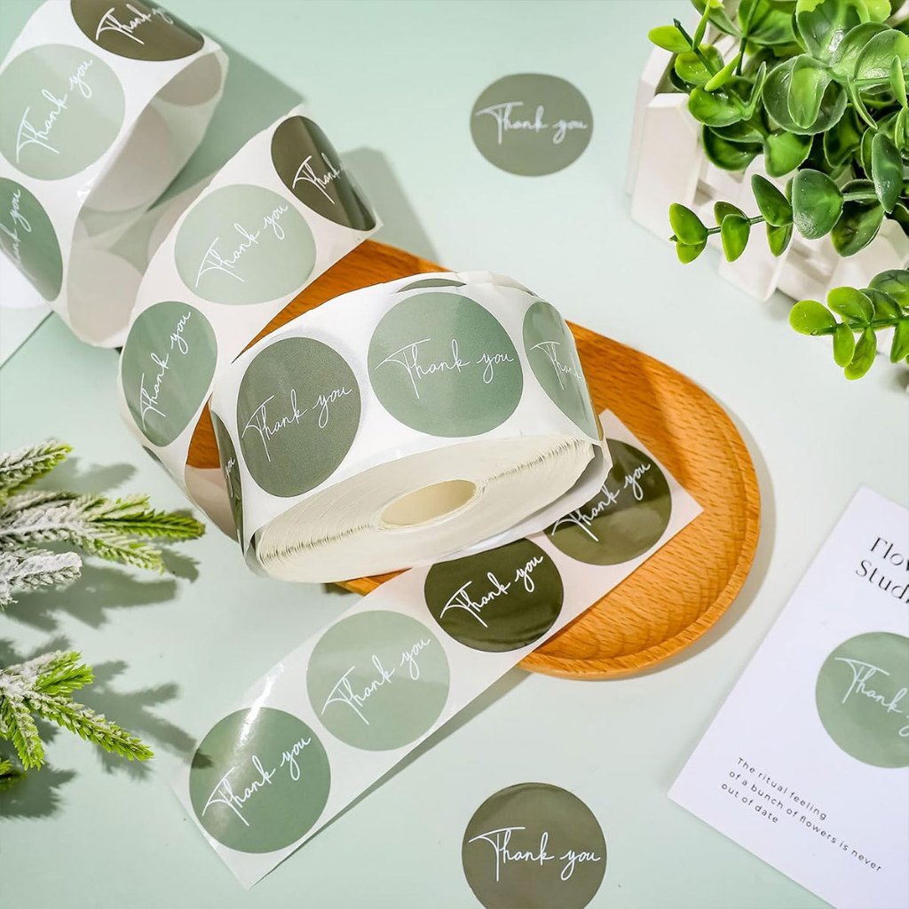 

1roll (500 pcs) 2.5cm Sticker Thankyou Hijau Gold Lebaran Ramadhan Idul Fitri/ Sticker Packaging Thankyou Lebaran