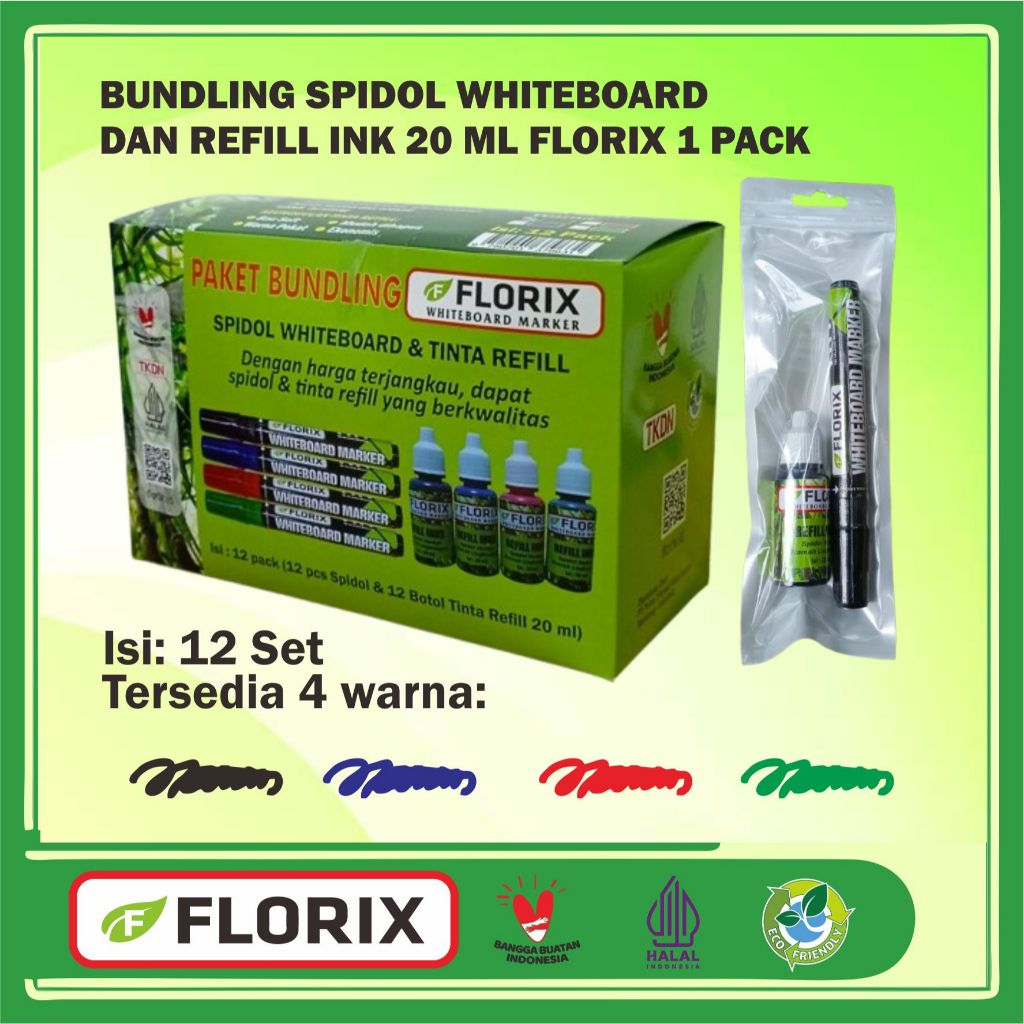 

Bundling Spidol Whiteboard Florix dan Refill Ink 20 ml 1 pack isi 12 set