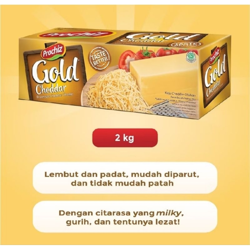 

Medan COD Prochiz Cheddar Cheese Gold 2 Kg/ Keju parut Prochiz Gold 2 kg Cheddar
