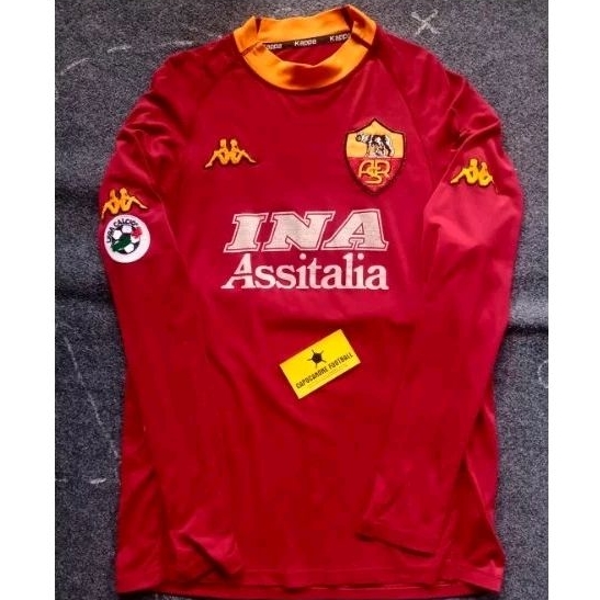 JERSEY ORIGINAL Authentic ORI AS ROMA RETRO 2000 2001 00 01 2002 02 Home LONGSLEEVE PANJANG LS VINTA