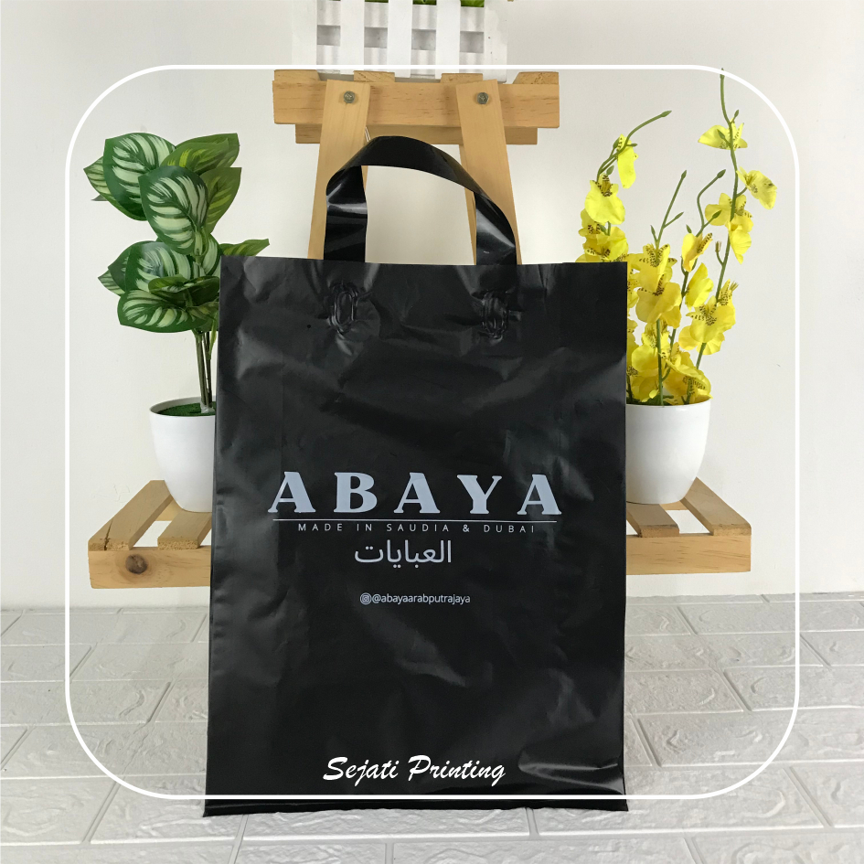 

(Isi 100pcs) Sablon Plastik Murah Soft Handle Bags 30, 35 , FREE DESAIN - SEJATIPRINTING