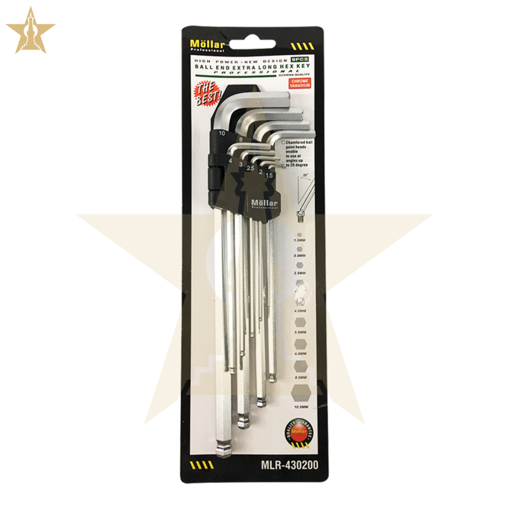 MOLLAR 9 Pcs Kunci L Set Ballpoint Bolpoin Ballpoint Panjang Long 1.5 mm - 10 mm Original 430200
