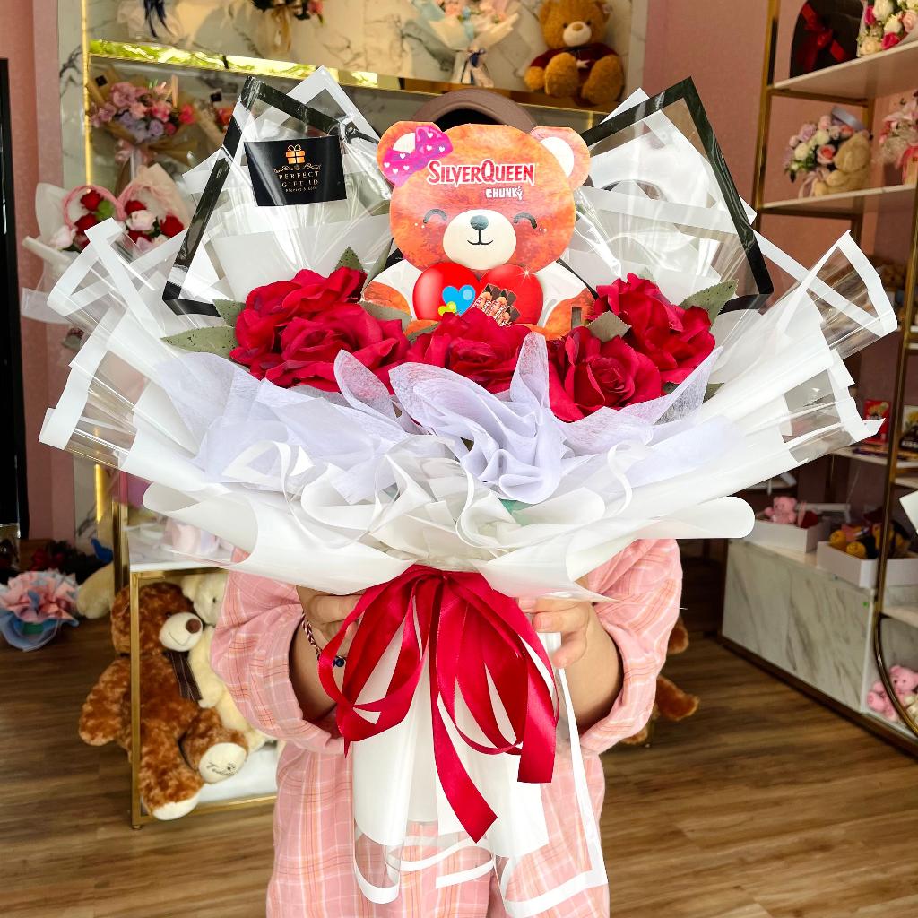 Buket Bunga Beruang Silverqueen Valentine Kado Romantis Kado Ulang Tahun Kado Anniversary