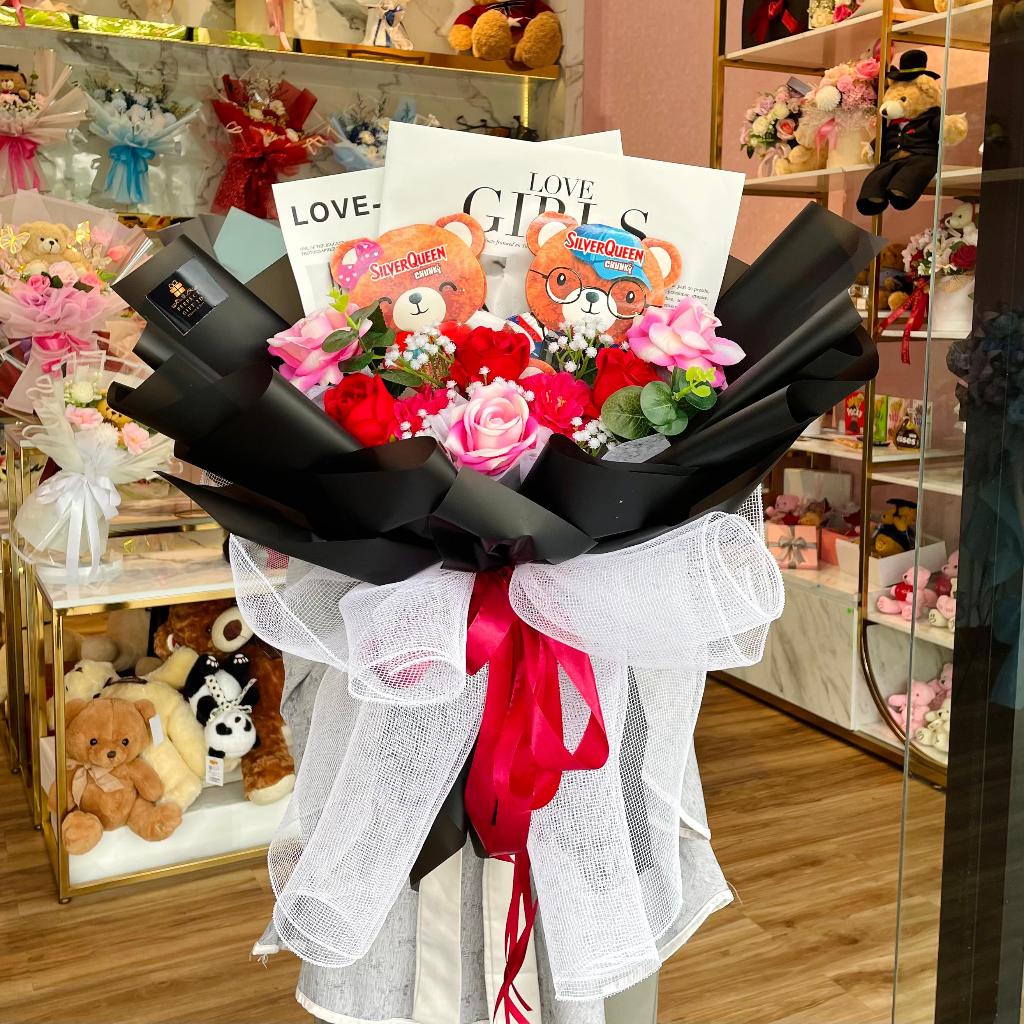 Buket Bunga Beruang Silverqueen Valentine Kado Romantis Kado Ulang Tahun Kado Anniversary