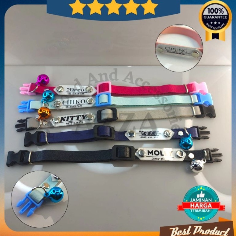 Kalung Kucing Nama Akrilik Bahan Kulit Lonceng Besar 14mm