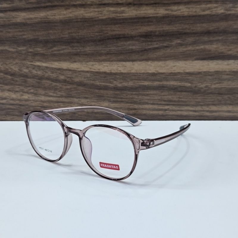 frame kacamata pria wanita remaja bulat bahan plastik TR90 hashtag H531 C260 48 pink transparan orig