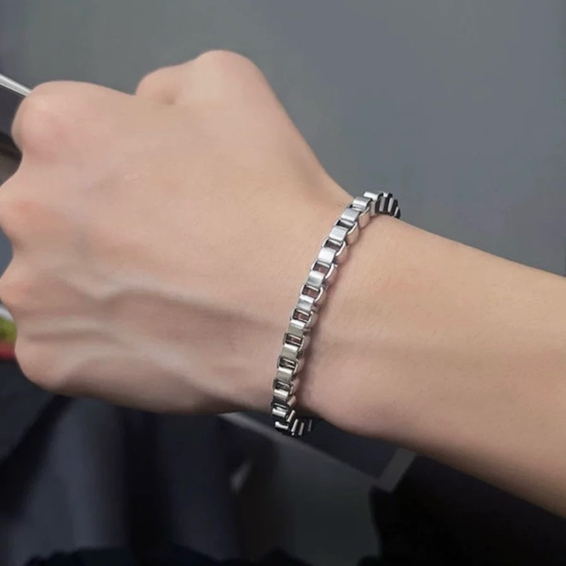 Gelang Titanium Rantai Italy Lebar 4mm Pria Wanita Gelang Anti Karat