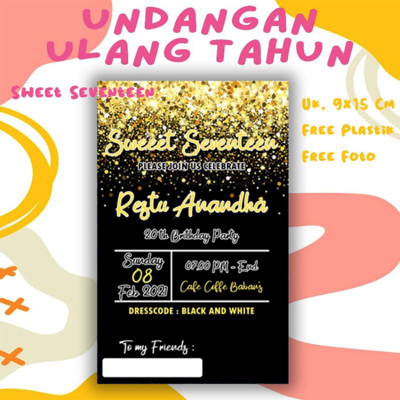 Undangan sweet Seventeen kode UT03 ( isi 50 lembar )Undangan Ulang tahun anak Undangan kartun anak U