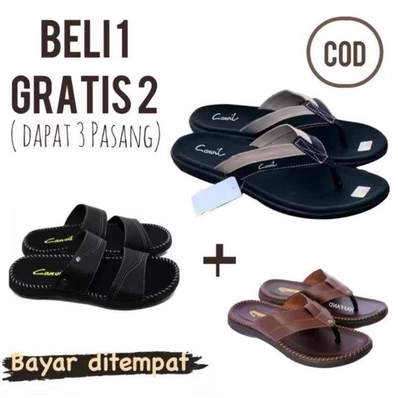 Terbaru Cuci Gudang Sandal Pria Kulit Sintetis Premium