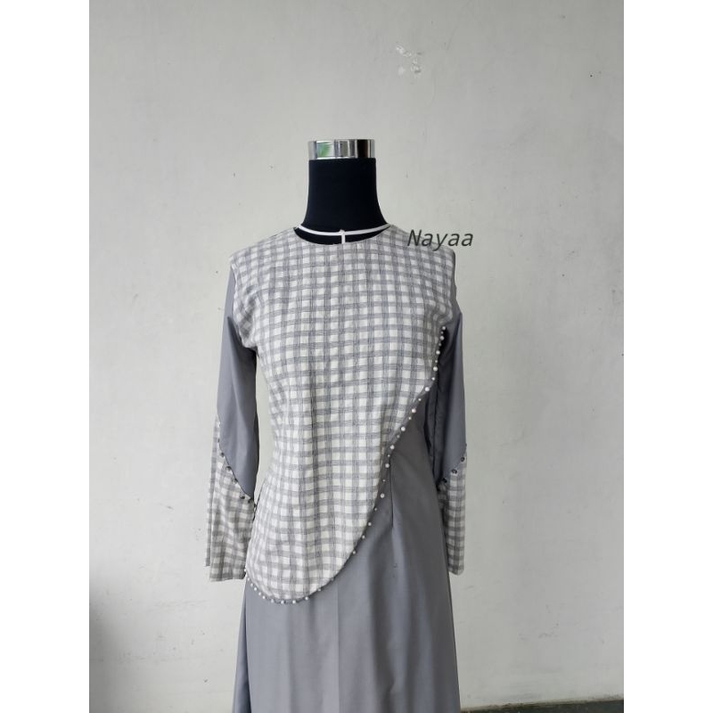 NAYA Dress | Dress wanita| Gamis abu abu | dress kotak kotak| muslimah