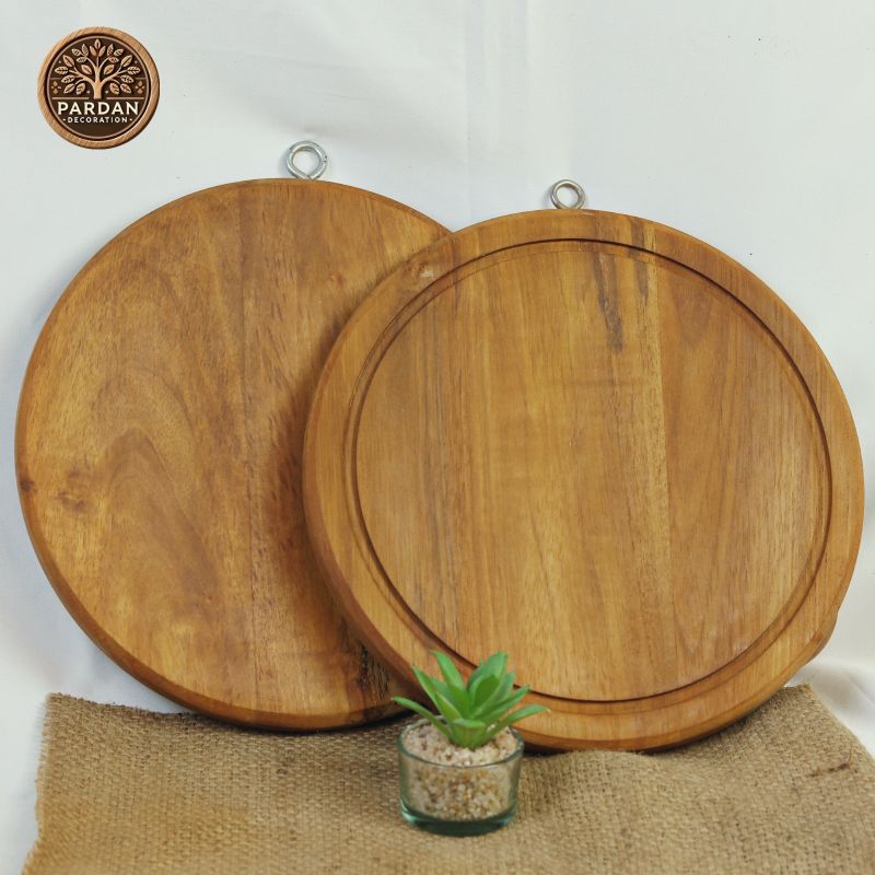 Talenan/Tatakan Kayu Jati Bulat Garis & Polos Tebal, 25cm - 2 Model - Dapur, Kitchenware