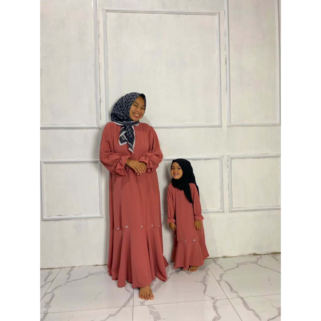 Dress Couple Mom And Kids Kerut Duyung Dengan Manik DKD