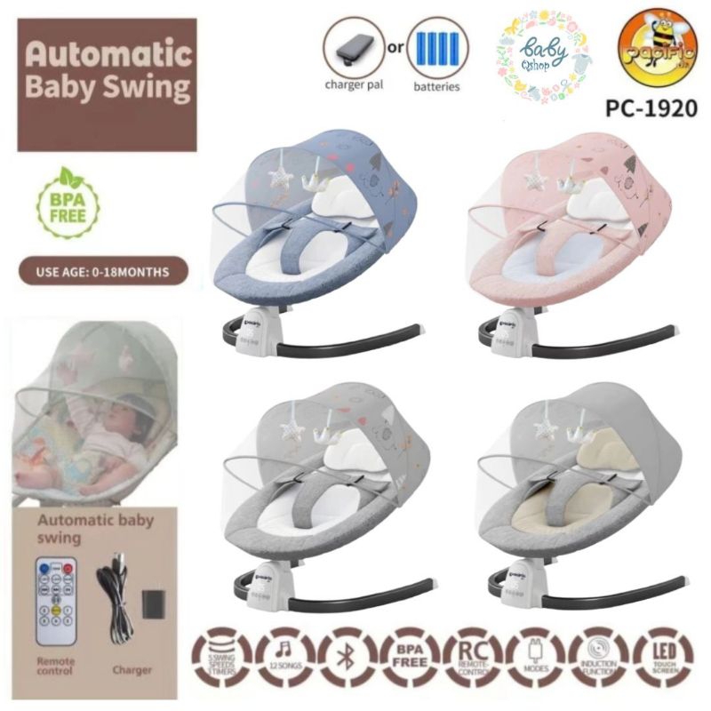 Pacific baby swing bed ayunan bayi otomatis elektrik battery charge ada kelambu anti nyamuk remote b