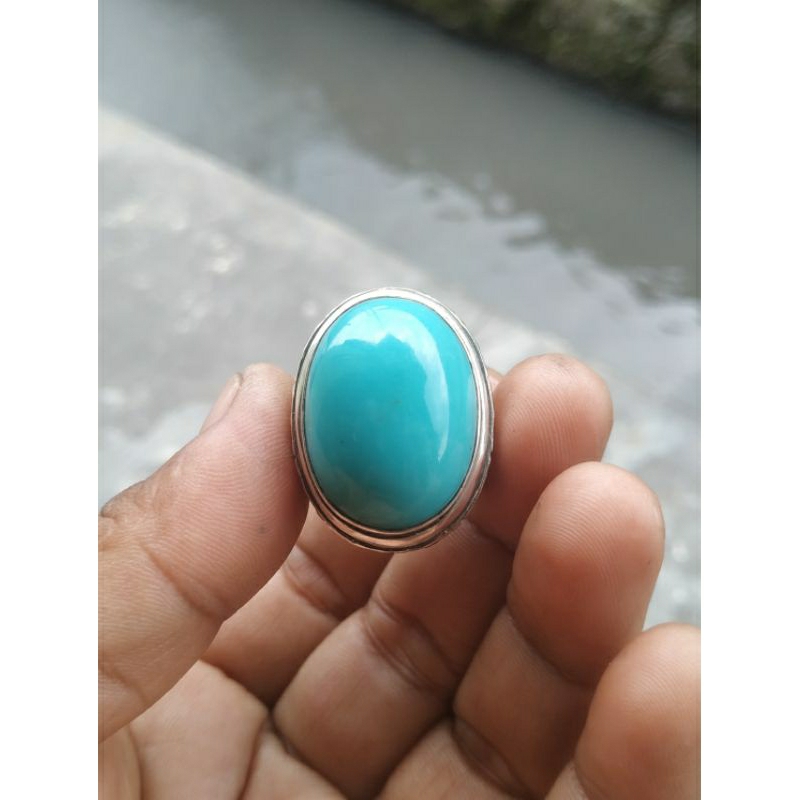 Natural batu pirus persia polos ring perak 925