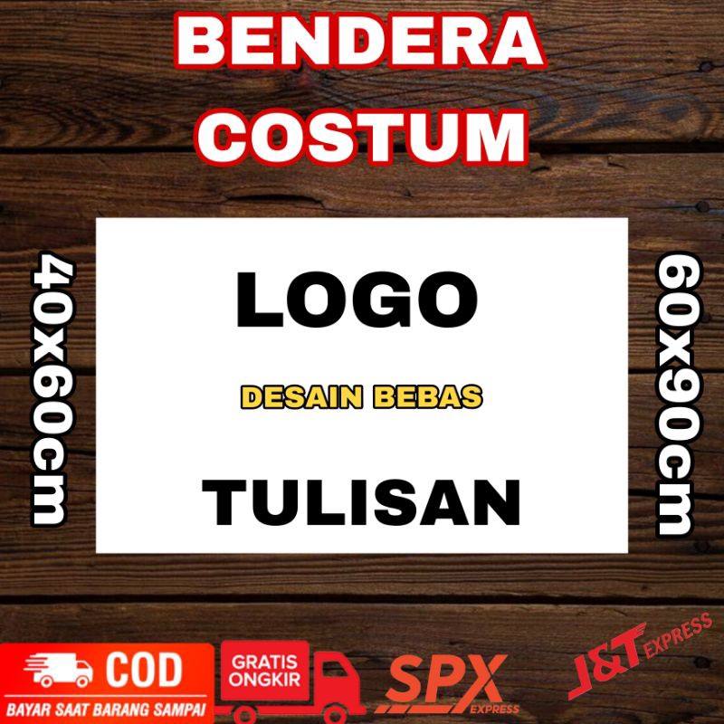 Bendera Costum Logo Desain Bebas Tulisan