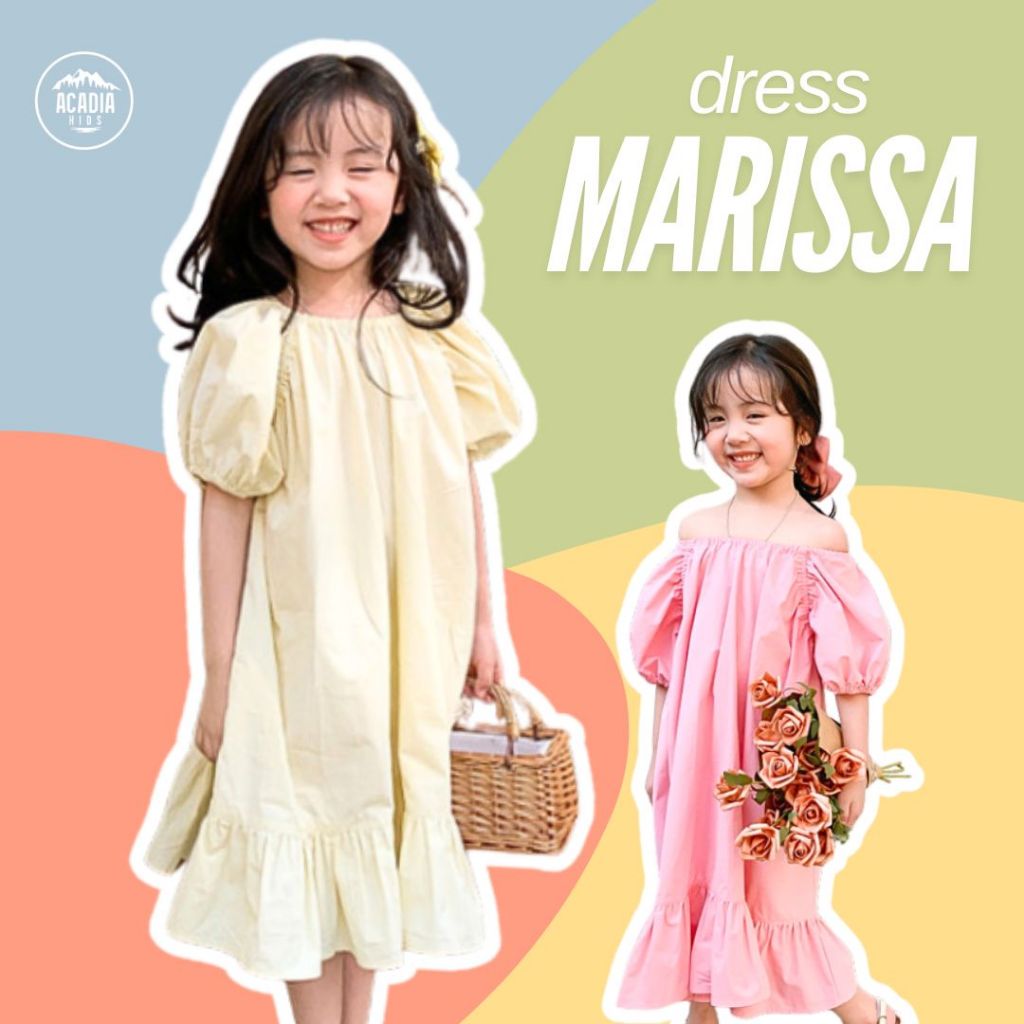 Acadiakids - Dress Anak Perempuan Gaun Lengan Pendek Model Balon Motif Polos Simple MARISSA Premium 