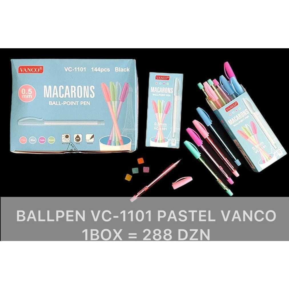 

[1 Lusin/ 12 Pcs] Pulpen Bolpen Ball Point Pen Macarons Vanco VC-1101 Hitam 0.5mm