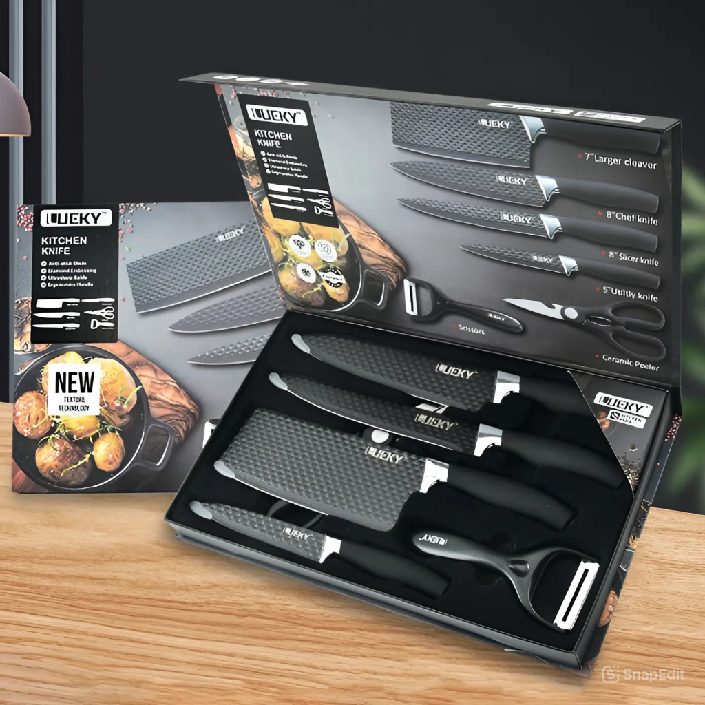 Lucky Pisau SET 6 in 1 - Poenscae Kitchen Knife SET - Pisau Dapur Set - Pisau Keramik Knife Set - Ki