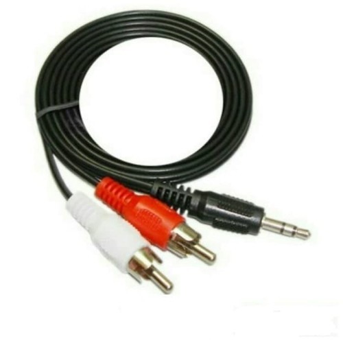 Kabel Audio Video AUX 2in1 Jack 3.5mm to RCA AV hitam 1meter original