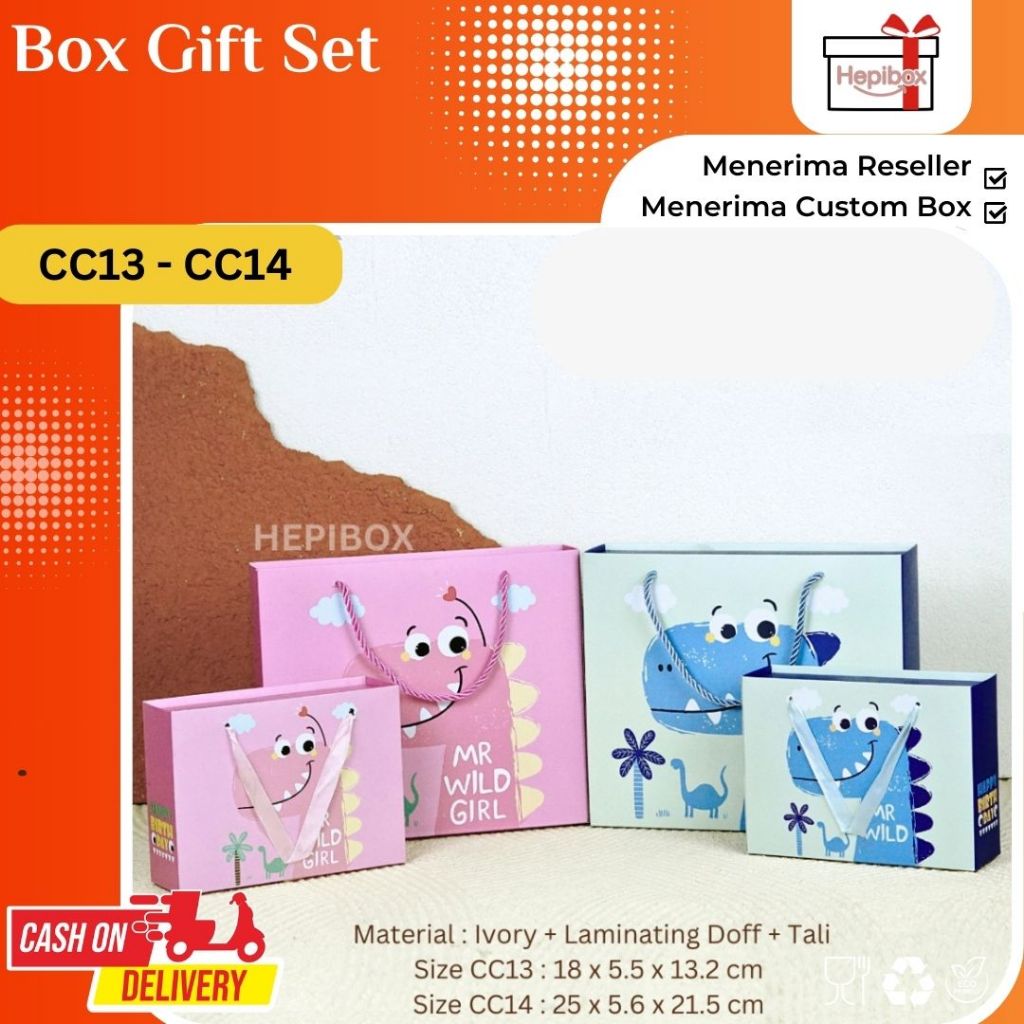 

Box Snack Ulang Tahun Anak / Paperbag Box Set Motif Dinosaurus / Box Hampers | CC13 - CC14