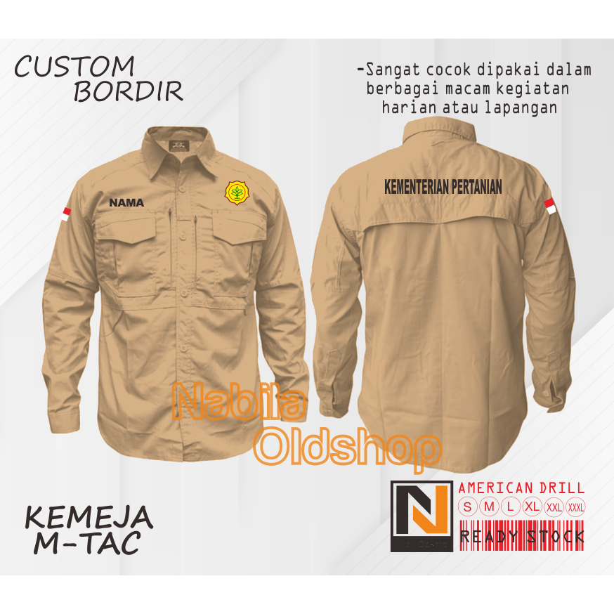 Kemja Custom Bordir Kemeja Kementerian pertanian Kemeja Lapangan Lengan Panjang M tac Tac tical Baha