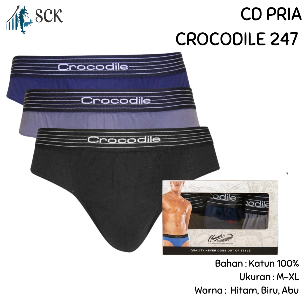 [ISI 3] CD Pria CROCODILE 521-247 Pinggang Karet Boxer / CD Cowok PAKAIAN DALAM Pria - sckmenwear GR