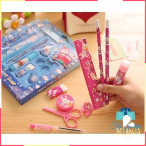 

belanjamall Paket Set alat tulis stationery anak sekolah lengkap 9 in 1 penggaris penghapus pensil serutan untuk hadiah gift karakter lucu Y1007
