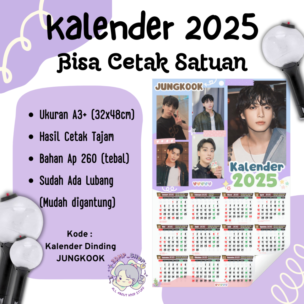 

Kalender Dinding A3 2025 BTS Permember Jungkook Jimin Jhope Taehyung Suga Rm Seokjin