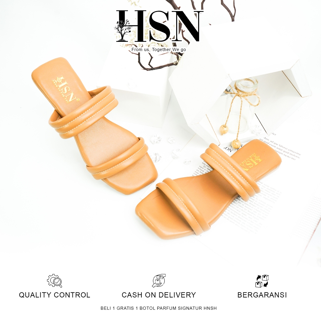 HSN Sandal AGNESIA Flat Wanita - Warna Moca | Beli 1 Gratis 1 Parfume